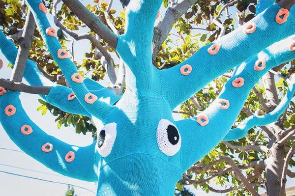 This squid tree might just be the best yarn bombing we've ever seen