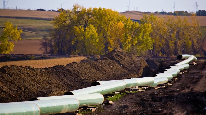 The Keystone Oil Pipeline is pictured under construction in North Dakota in this undated photograph released on January 18, 2012.
