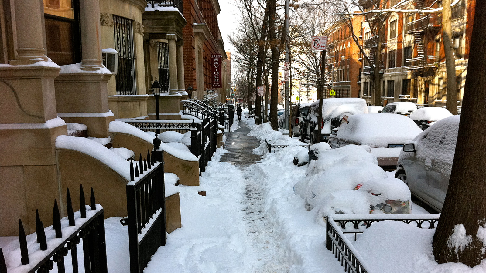 Snow covered Brooklyn sidewalk