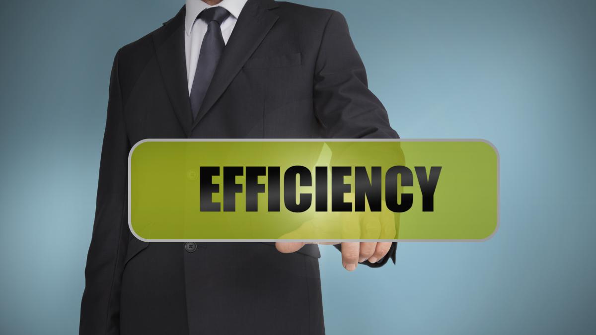 suited man with "efficiency" button
