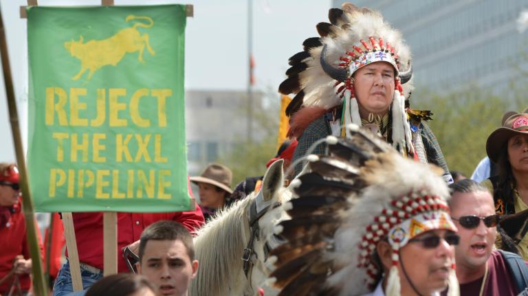 Keystone protest with Native American