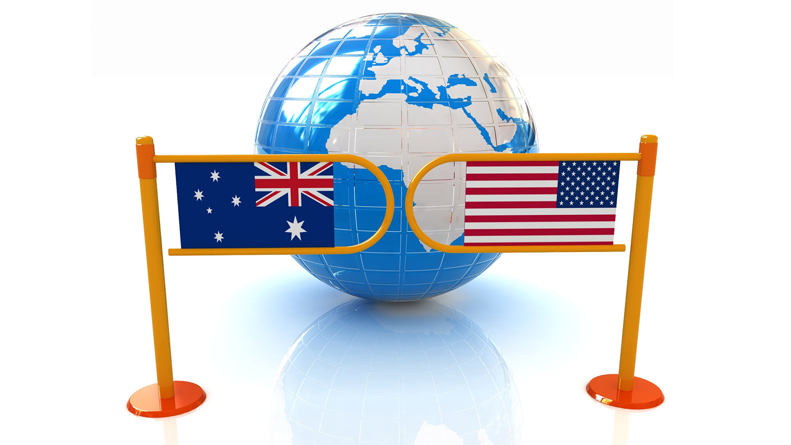 U.S. and Australia flags and globe
