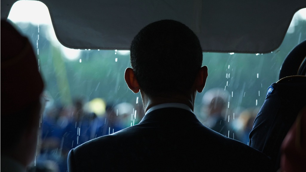 Obama in the rain