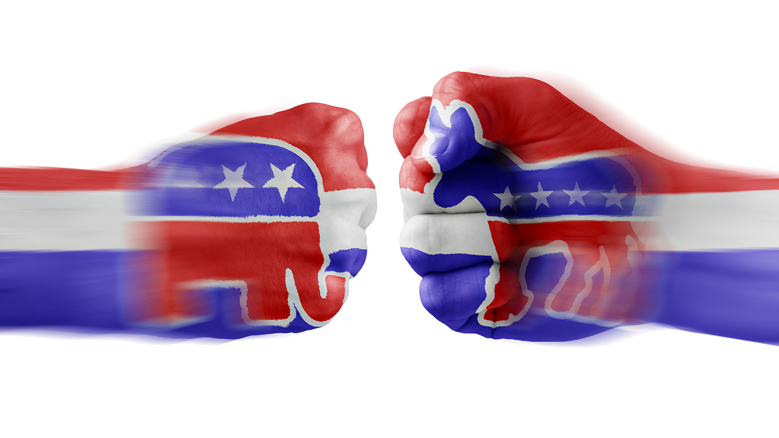 Republican and Democratic dueling fists