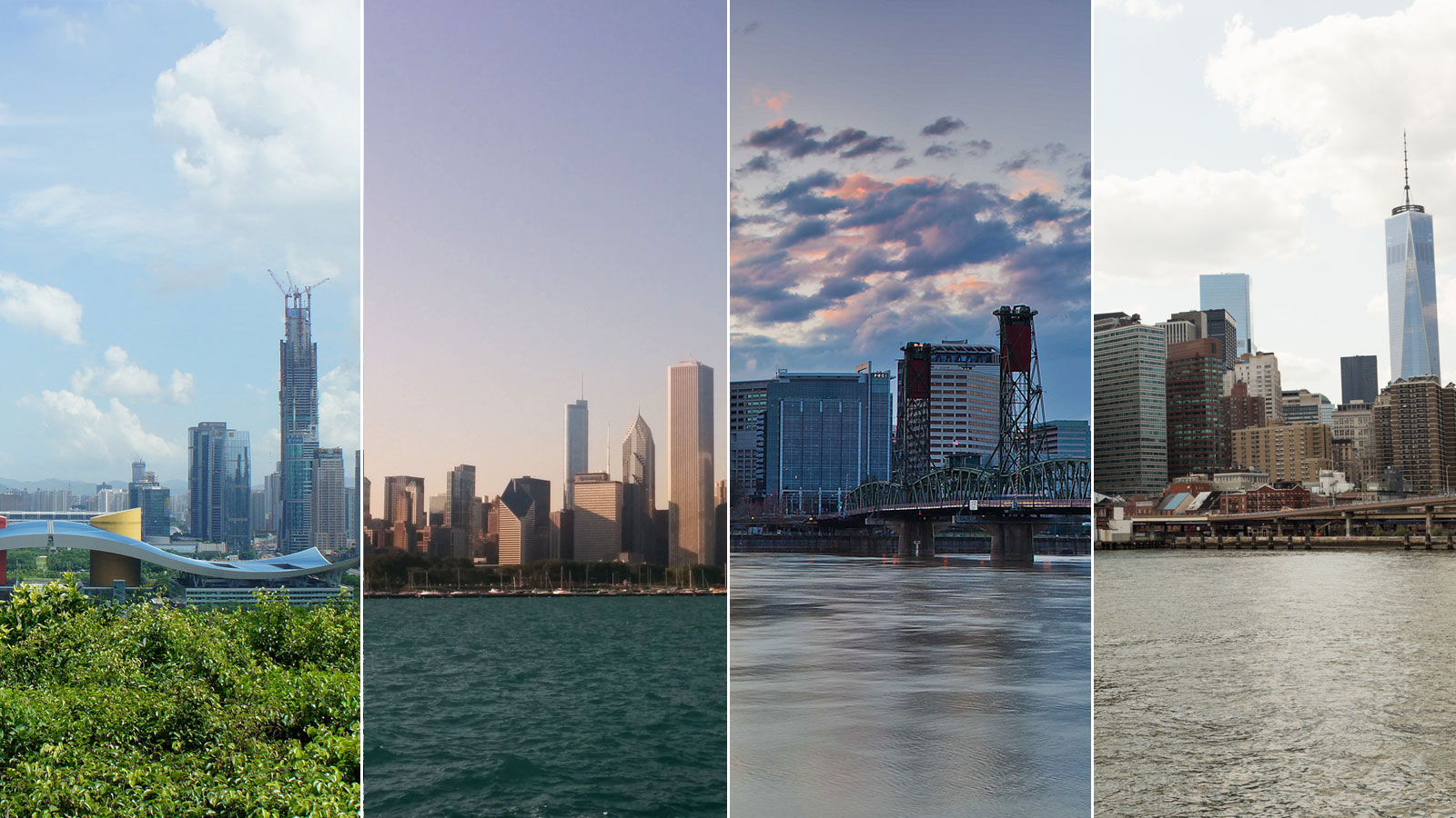Shenzhen, Chicago, Portland, & NYC skylines