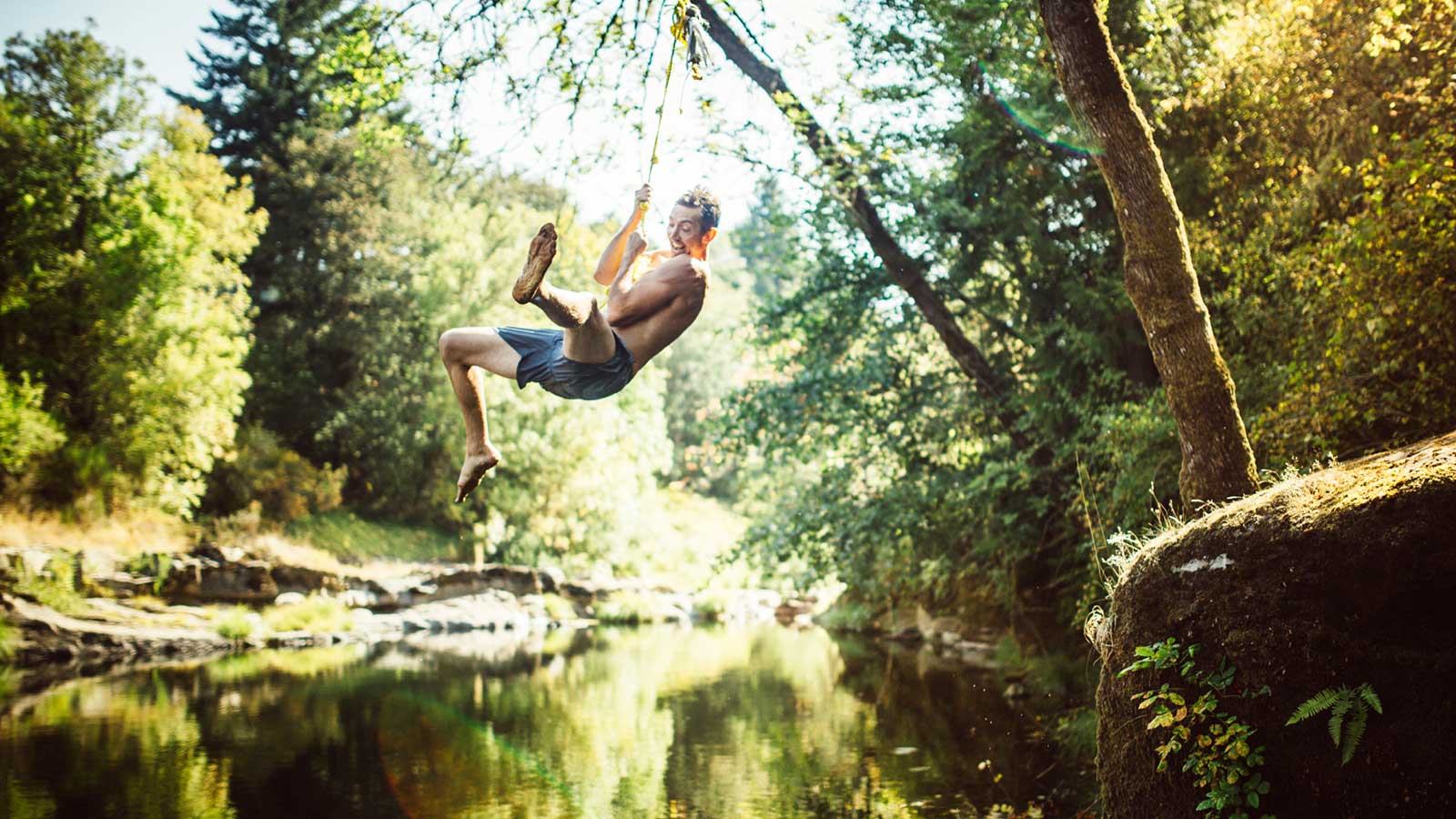 Man jumping into river