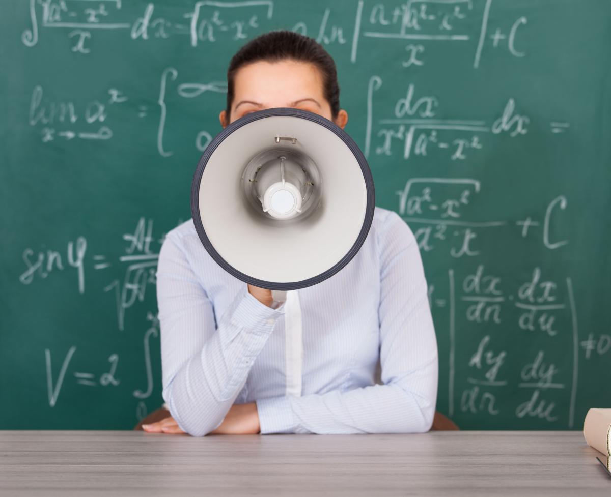 professor megaphone blackboard