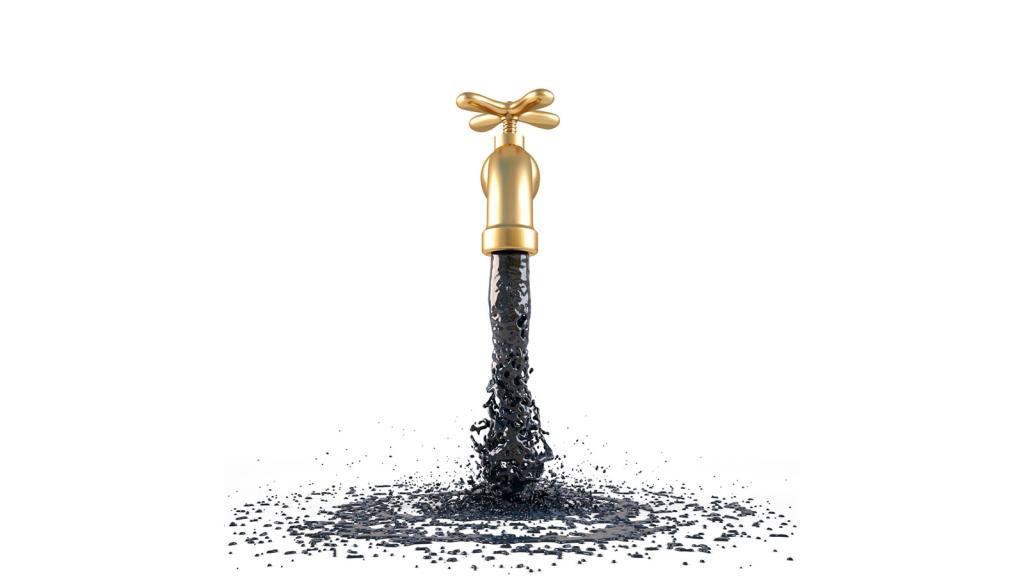 Oil pouring out of faucet.