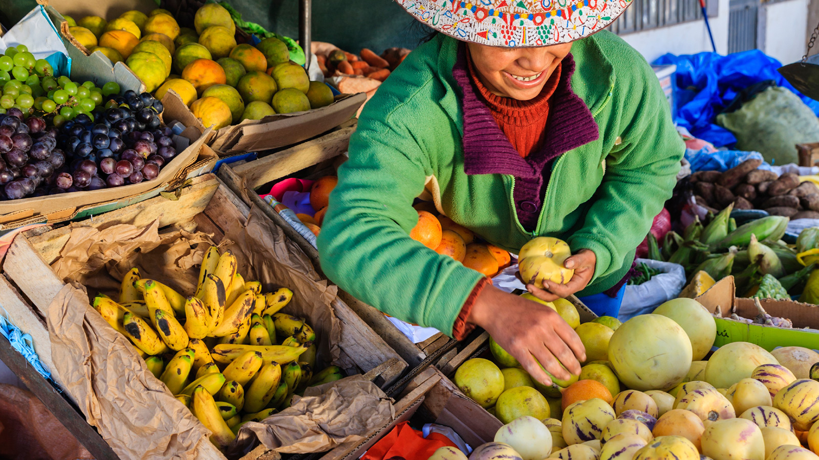 Peruvian woman selling fruit