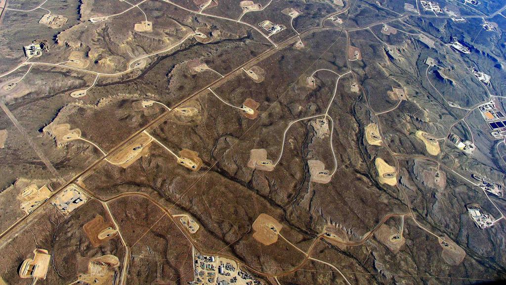 Aerial view of fracking