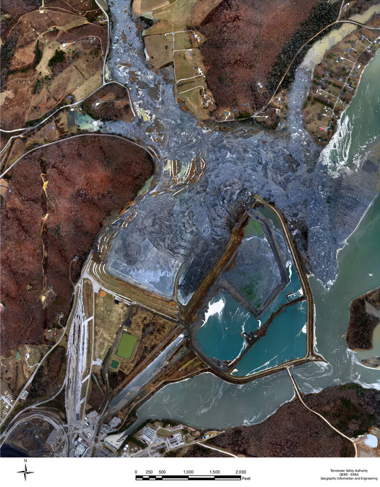 Aerial view of the coal ash spill at the Tennessee Valley Authority's Kingston power plant.