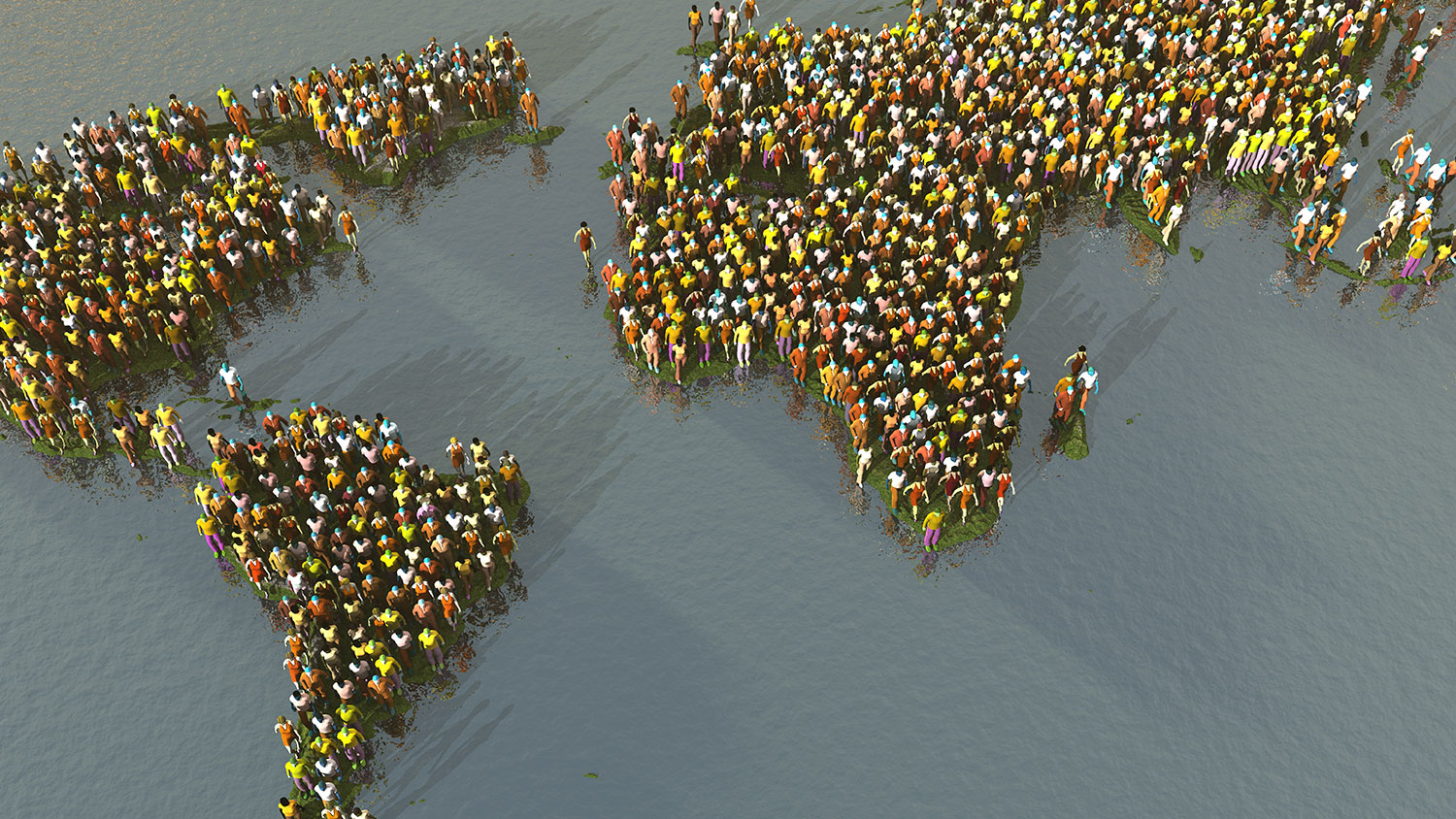 World map made out of people