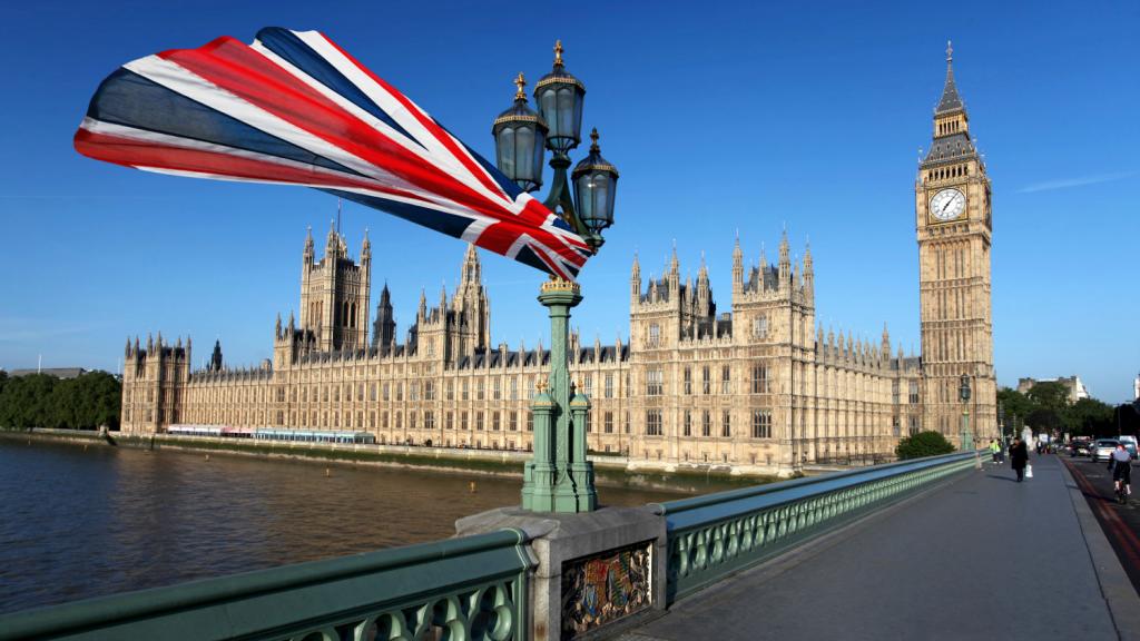 British flag and Houses of Parliament