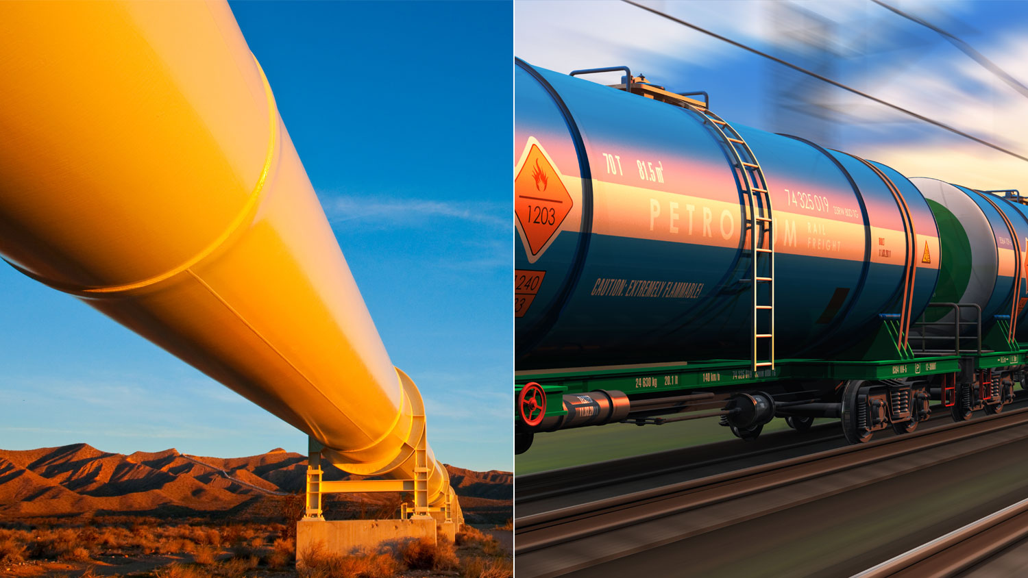 Oil pipeline + oil train