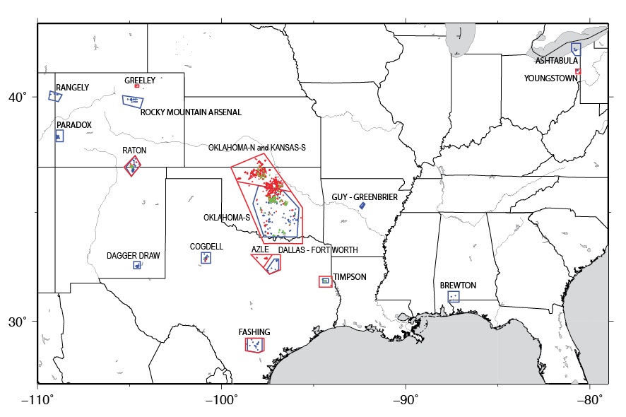 Research has identified 17 areas in the central and eastern United States with increased rates of induced seismicity. Since 2000, several of these areas have experienced high levels of seismicity, with substantial increases since 2009 that continue today.