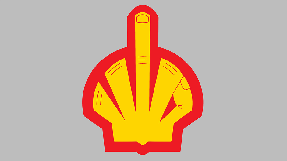shell's logo turned into a middle finger