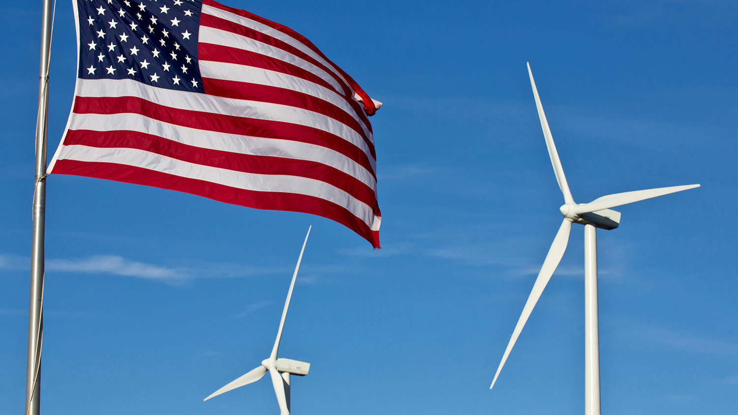 wind turbines and American flag