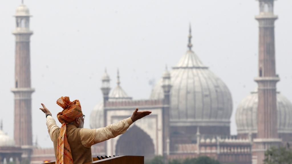 Narendra Modi looking triumphant