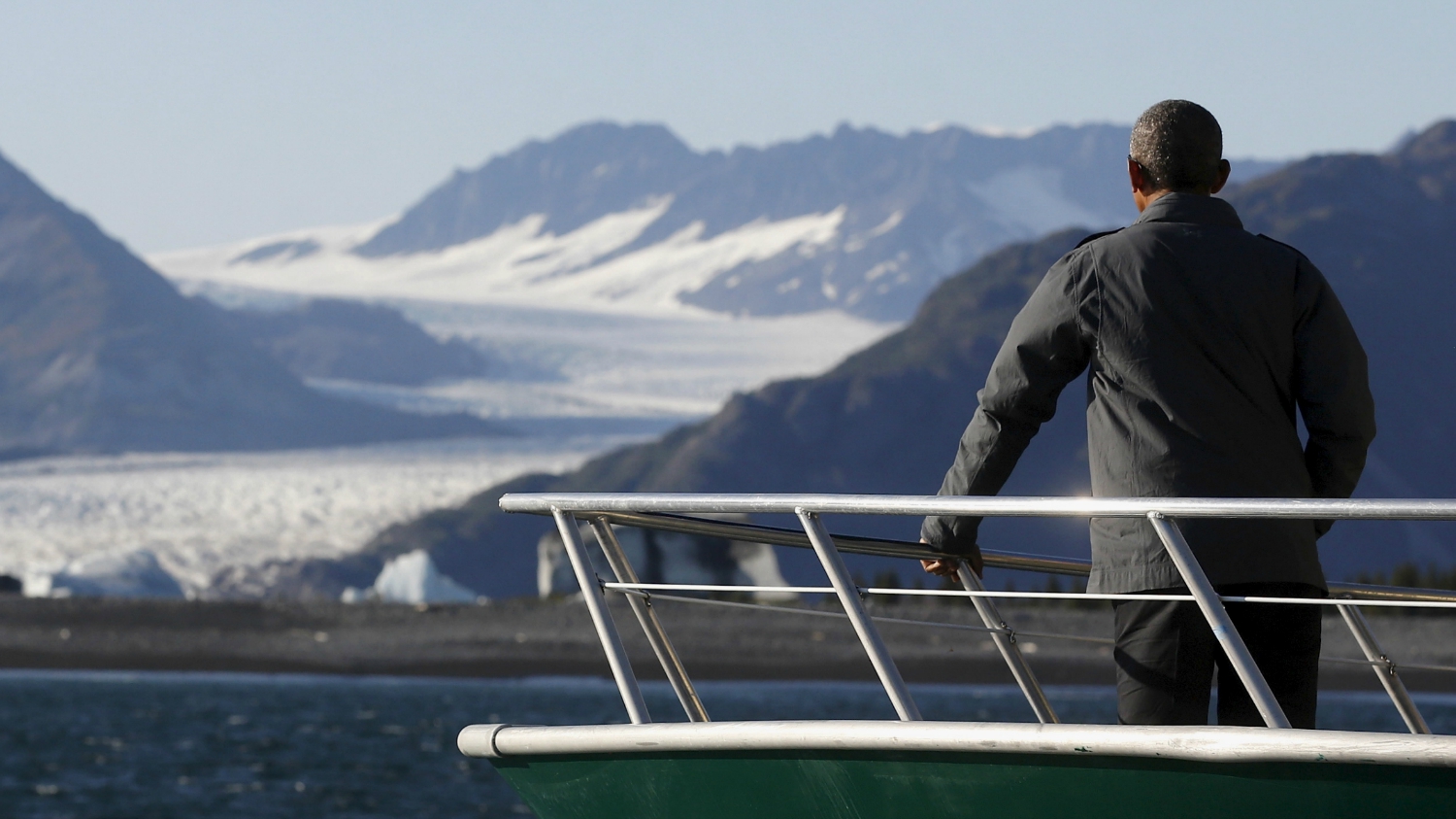 Obama on boat in Alaska