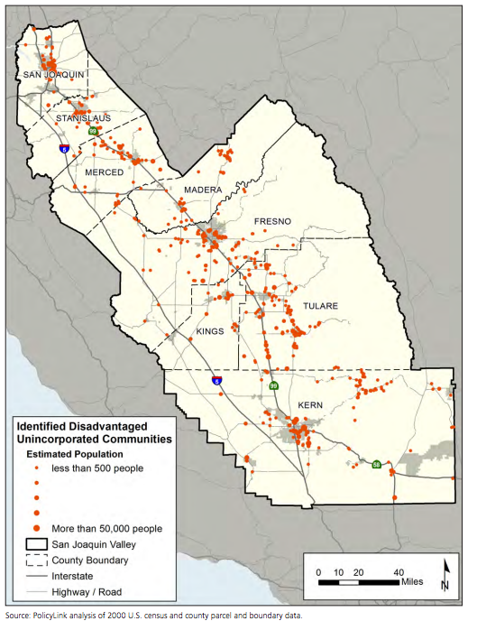 Disadvantaged unincorporated communities in California’s San Joaquin Valley.