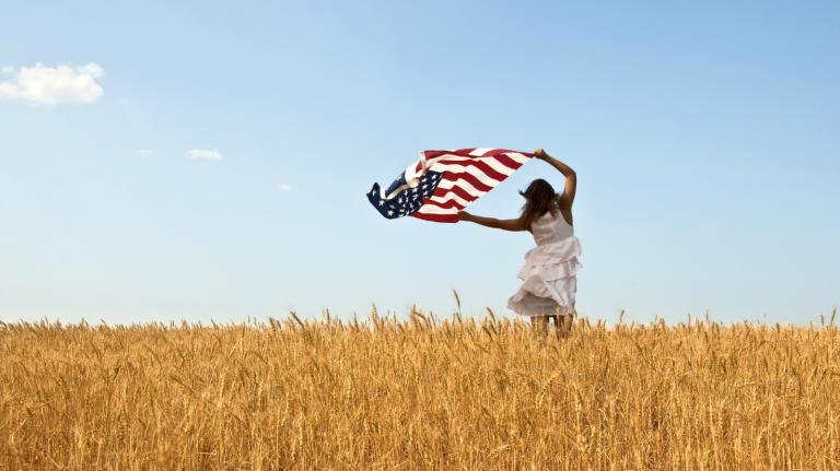 jaunty woman with flag