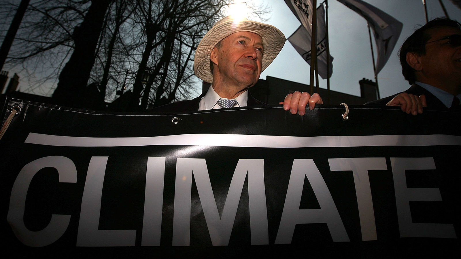NASA scientist and climatologist James Hansen takes part in a mock funeral parade during a Climate Change Campaign Action Day on March 19, 2009 in Coventry, England.