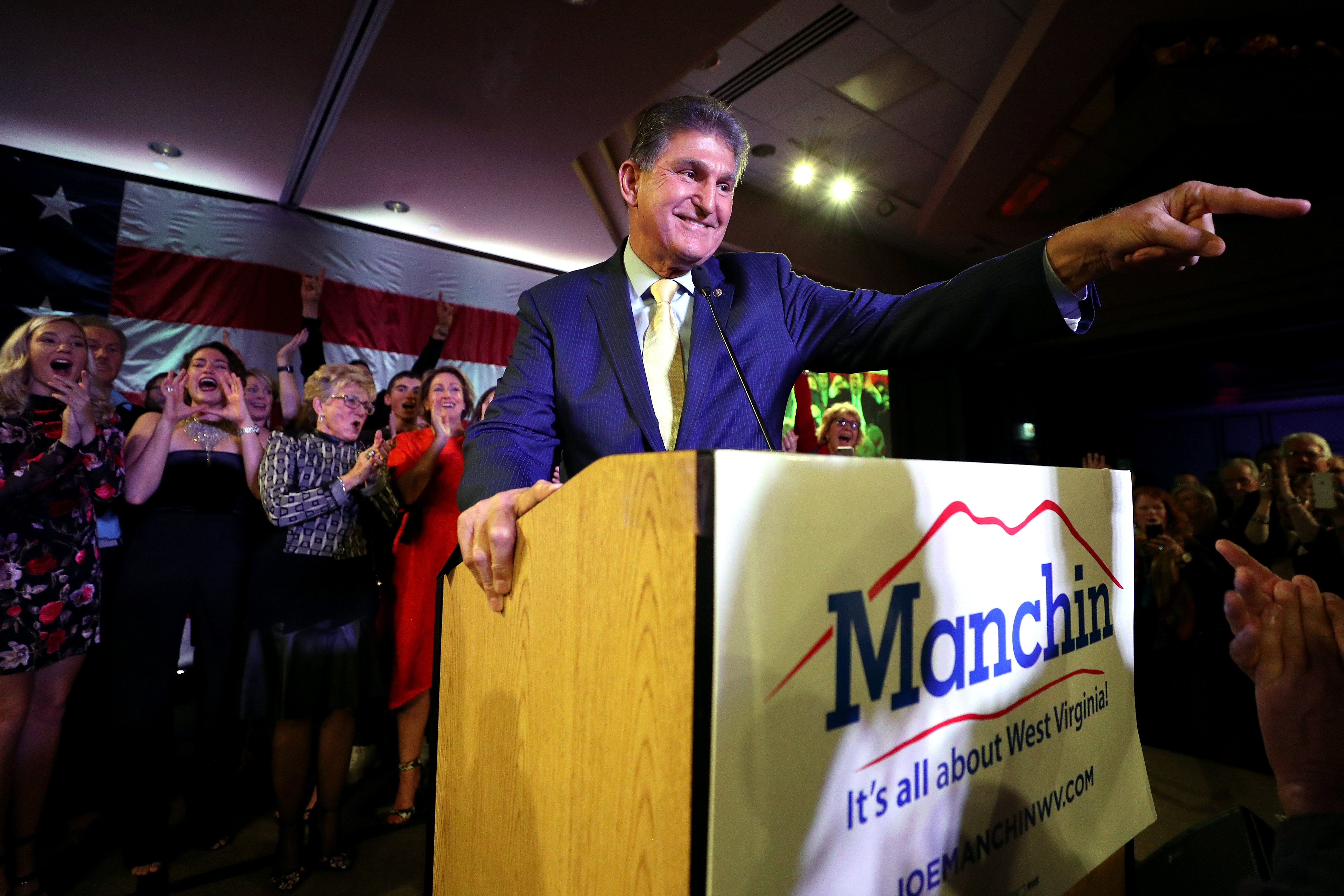 Senator Joe Manchin at his election day victory party in Charleston, West Virginia.