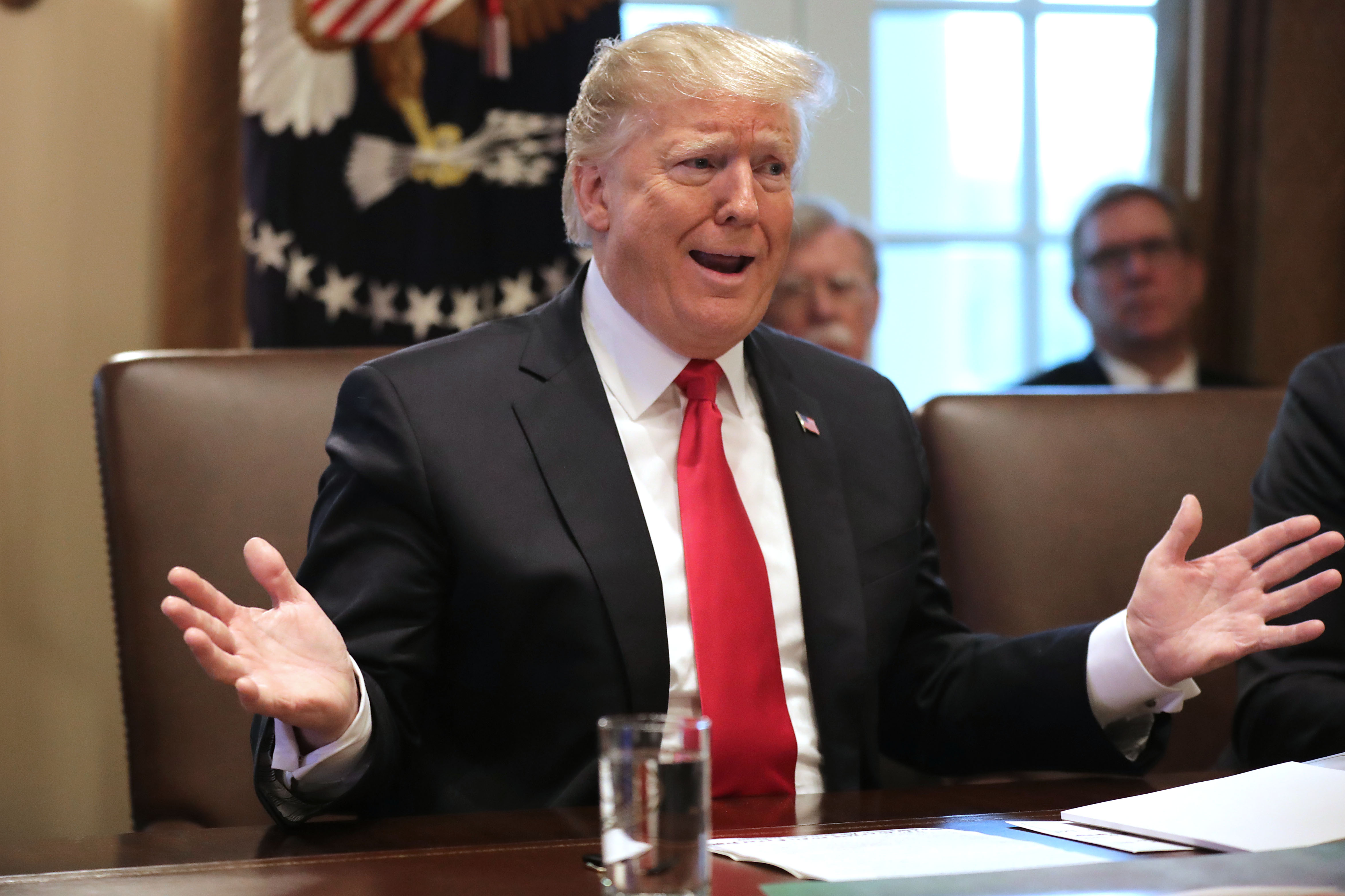 President Trump talks to journalists during a meeting of his Cabinet at the White House on January 02, 2019.
