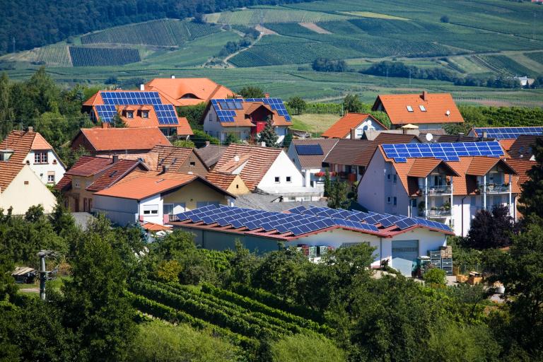 Village with Solar Panel Houses