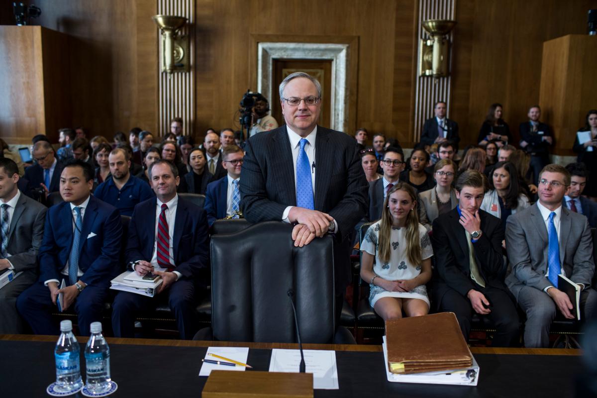 David Bernhardt, President Donald Trump's nominee to be Interior Secretary, arrives before testifying during a Senate Energy and Natural Resources Committee confirmation hearing on March 28, 2019 in Washington, DC.