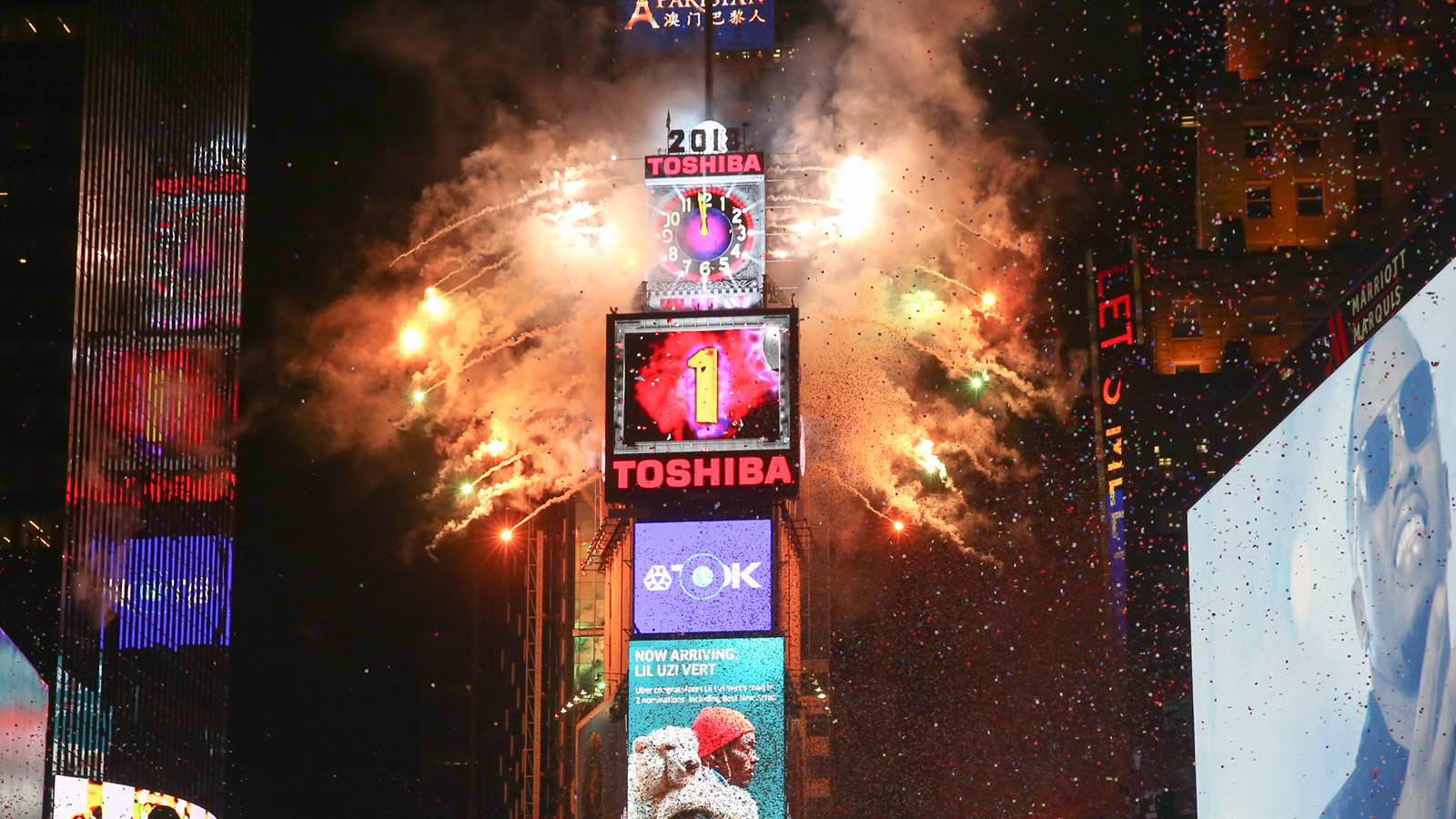 The ball drops during the New Year's Eve celebration in Times Square