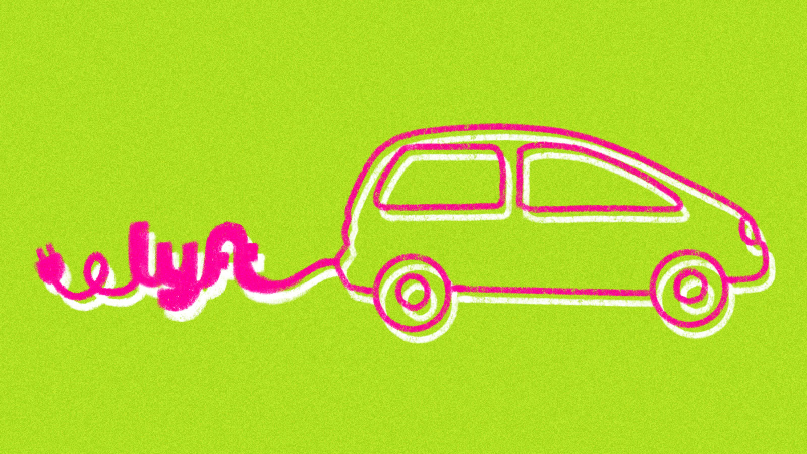 A drawing of an electric vehicle with a cord in the shape of the Lyft logo