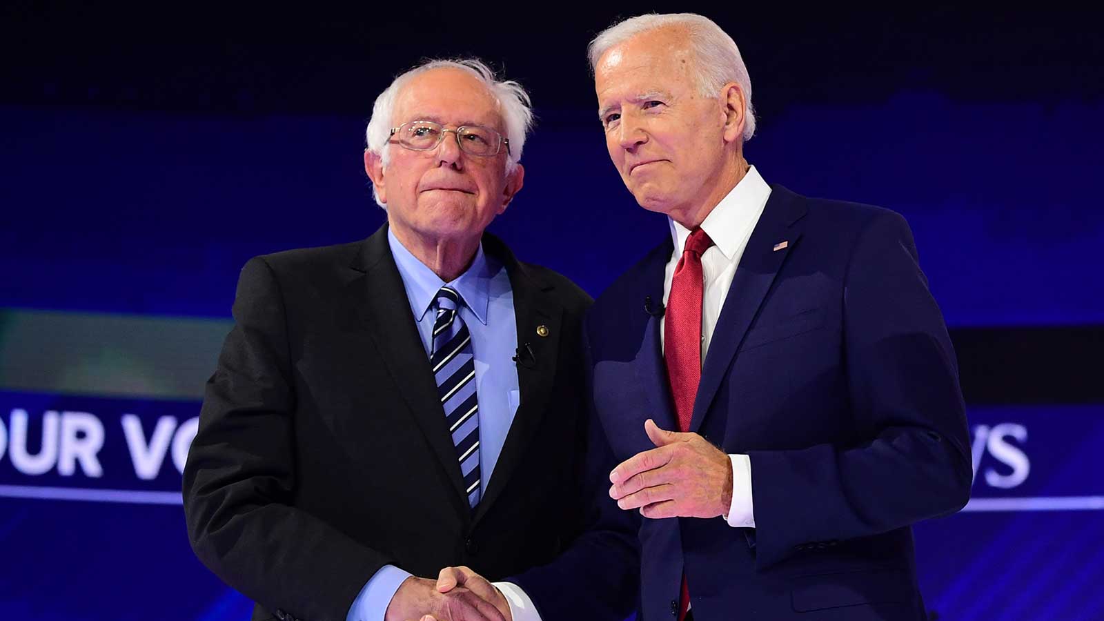 Bernie Sanders and Joe Biden shaking hands
