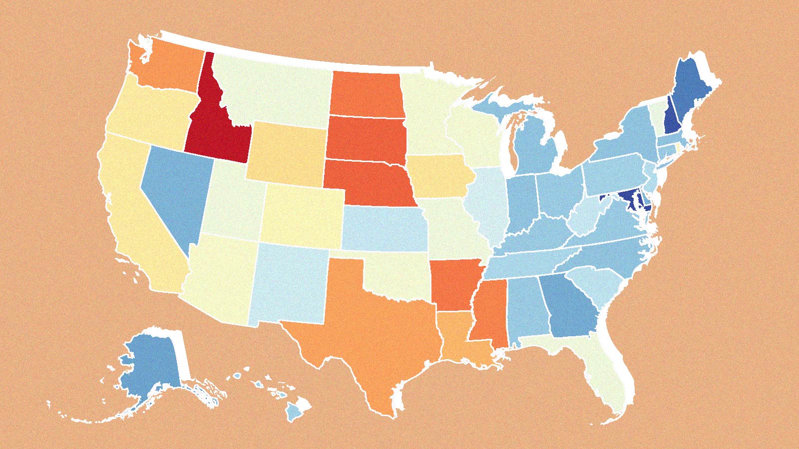 A map of US states by percent change in carbon dioxide emissions