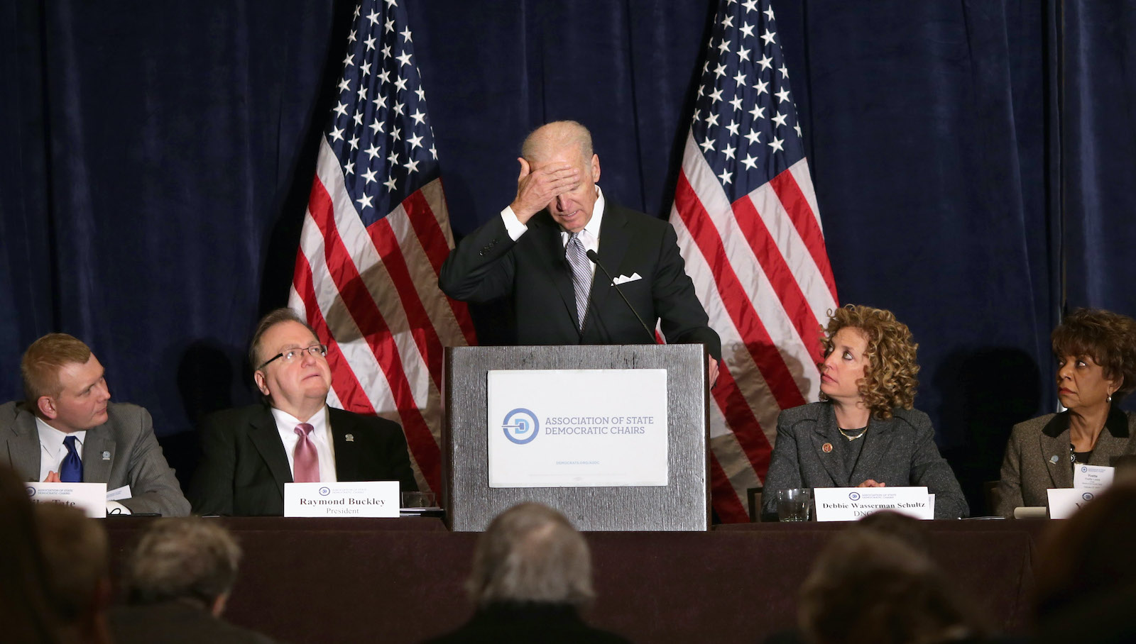 U.S. Vice President Joe Biden delivers remarks during the Democratic National Committee's Winter Meeting at the Capitol Hilton February 27, 2014 in Washington, DC. Biden addressed the Association of State Democratic Chairs.
