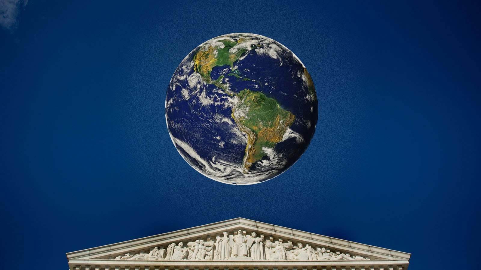 illustration of earth floating over supreme court building