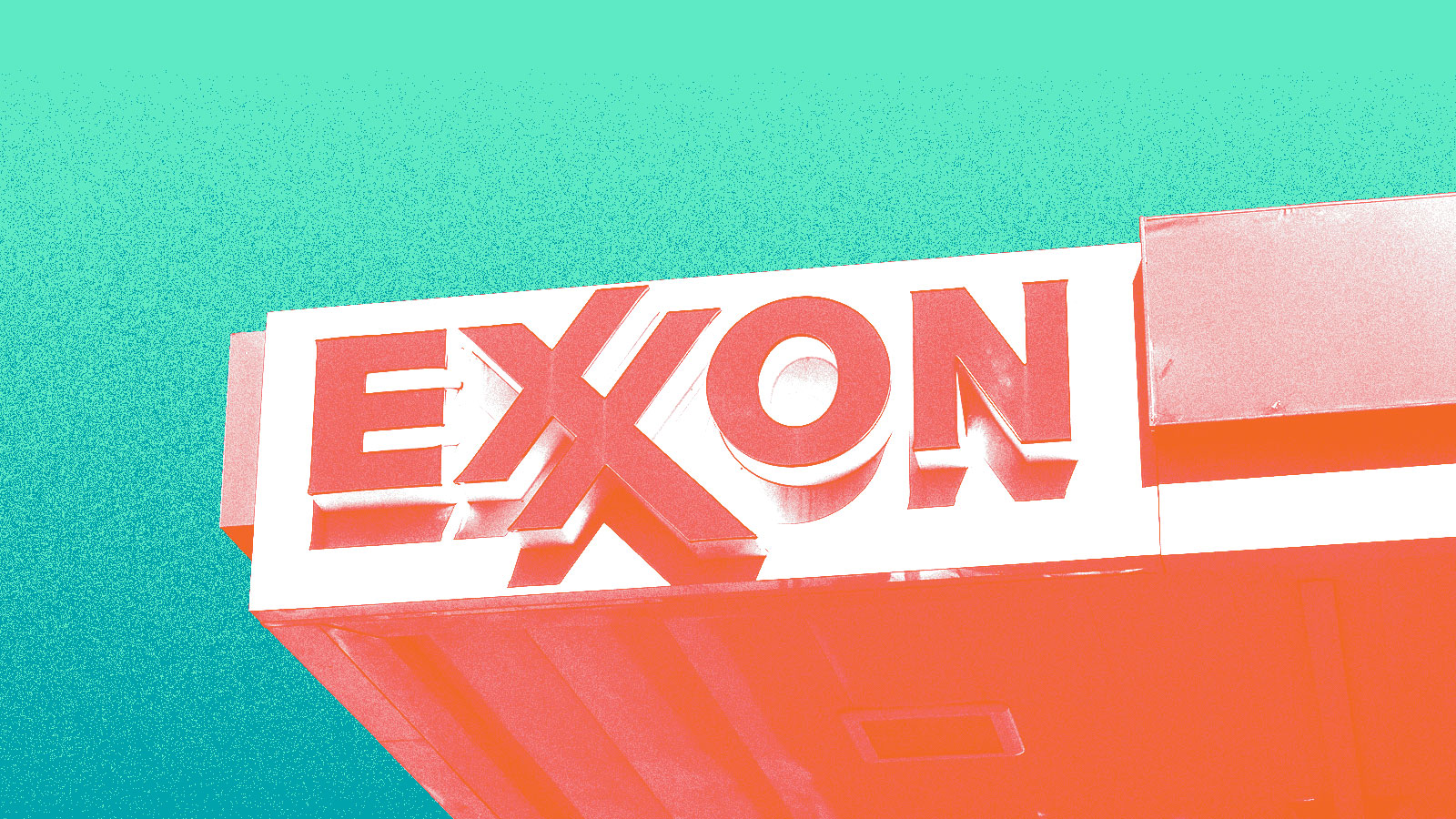 Exxonmobil sign against a teal background