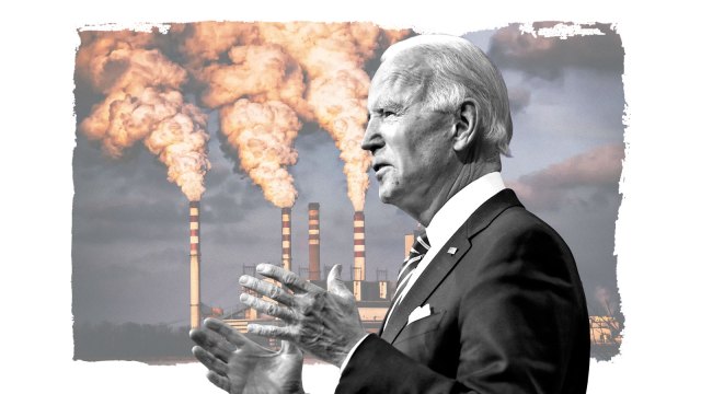 President elect Joe Biden in front of a photograph of power plants