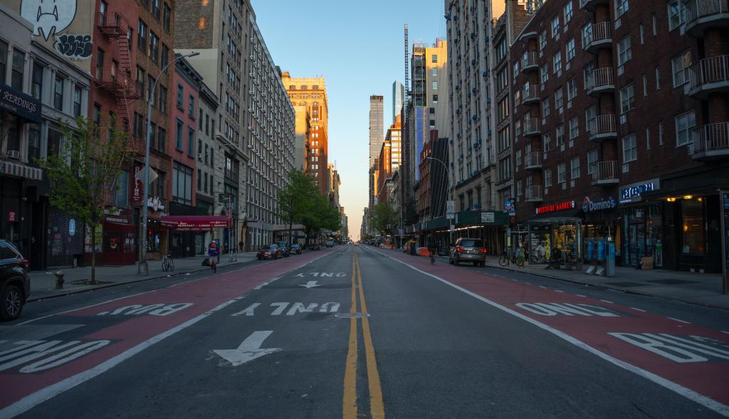 An empty street in NYC during the height of the coronavirus lockdowns.