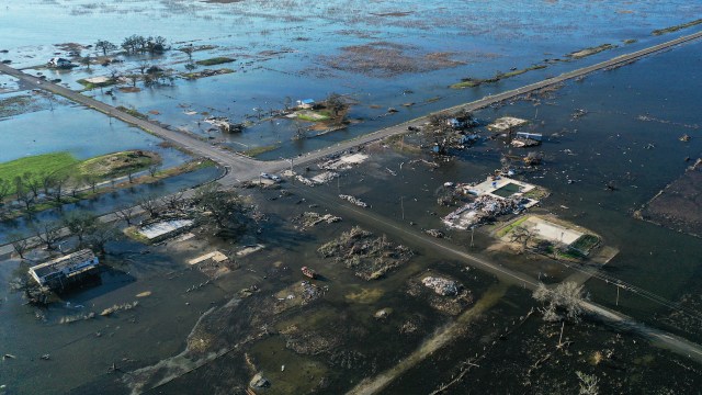 a picture of downed houses in Louisiana after Hurricane Laura