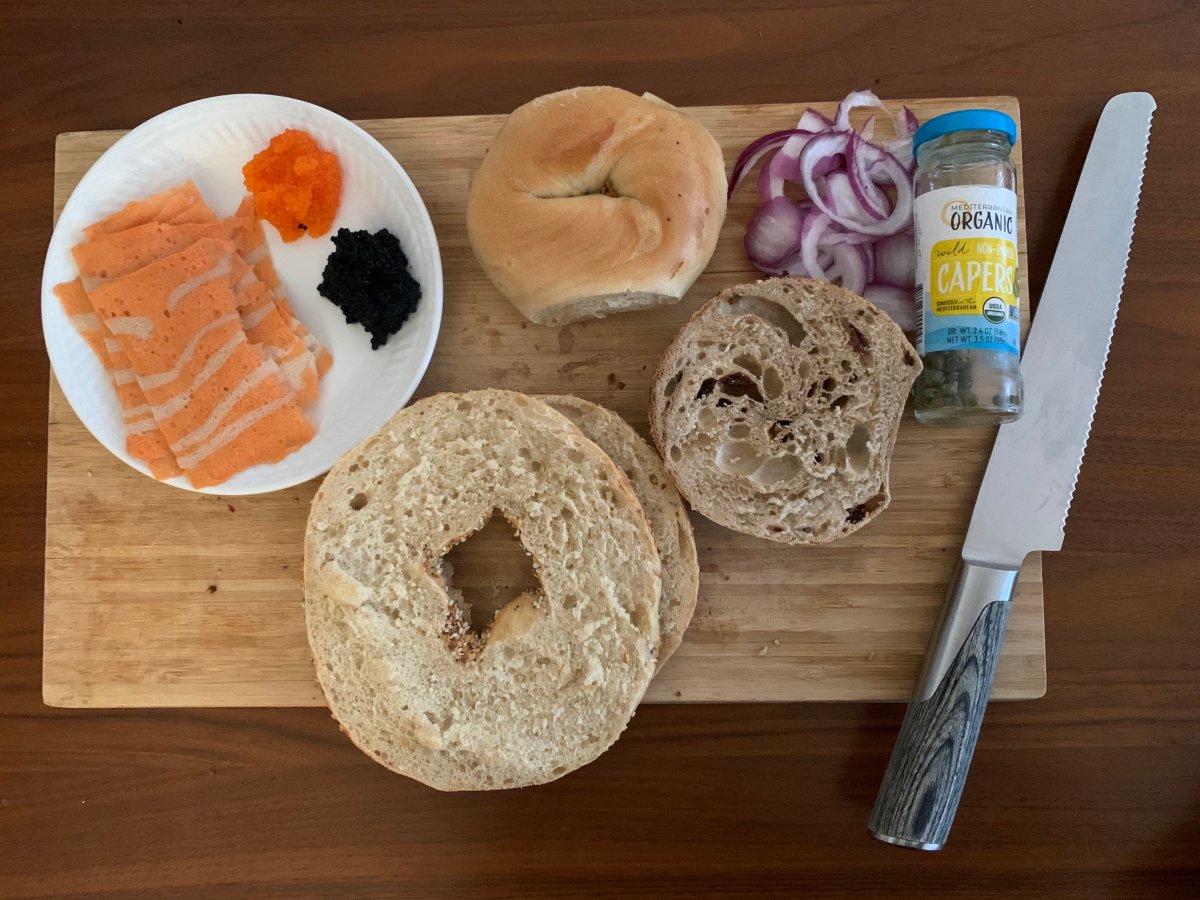 Bagel spread with vegan lox and Cavi-art