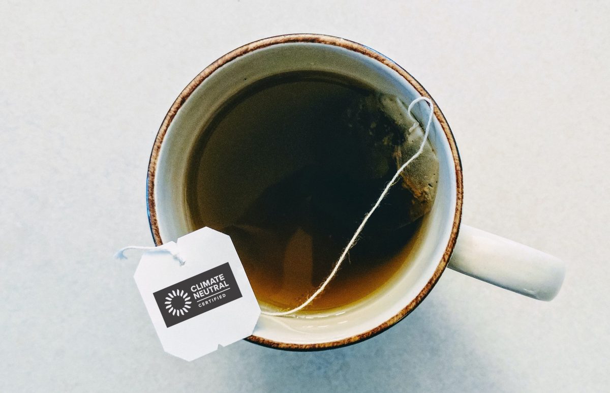 Climate Neutral label on a cup of tea