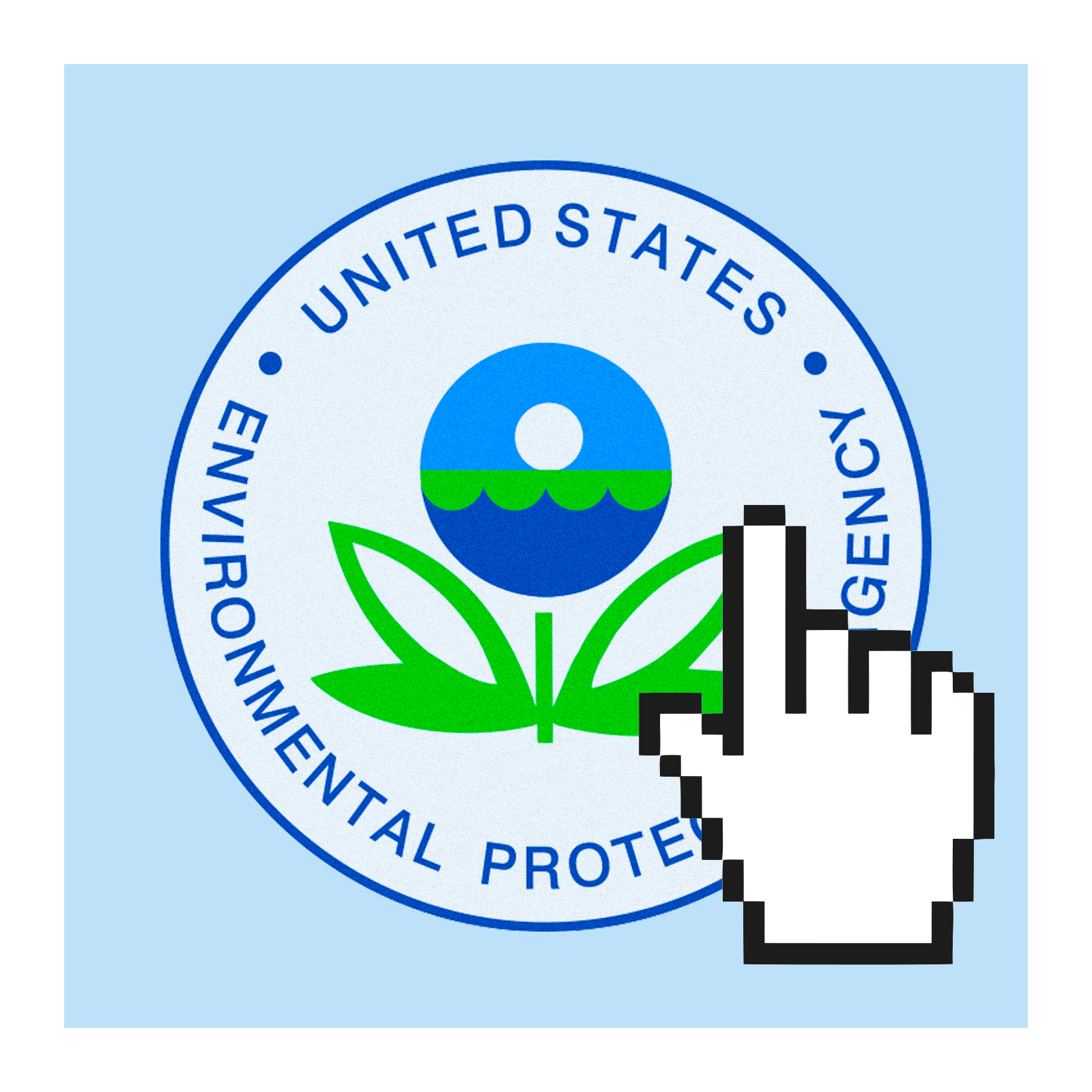 The EPA logo with a hand shaped cursor on top of it