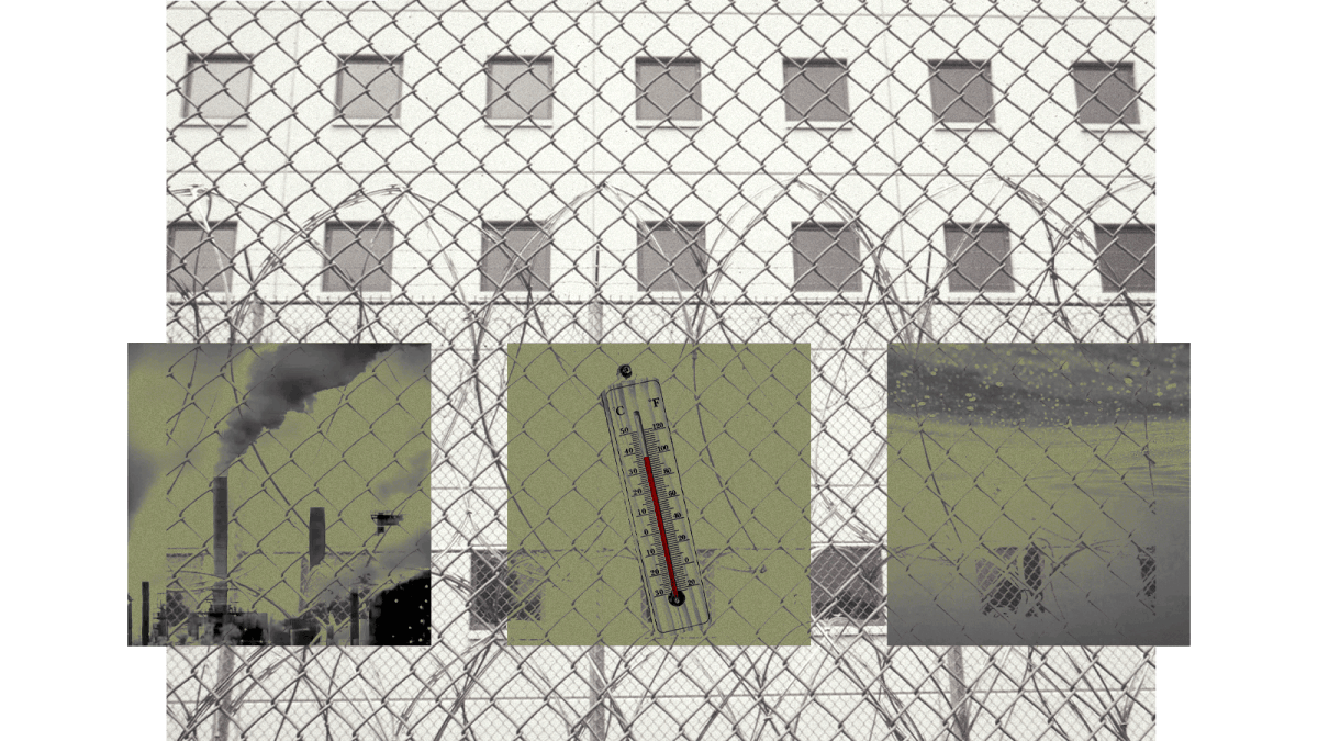 Photo of Cook County Jail with images of pollution on top of it