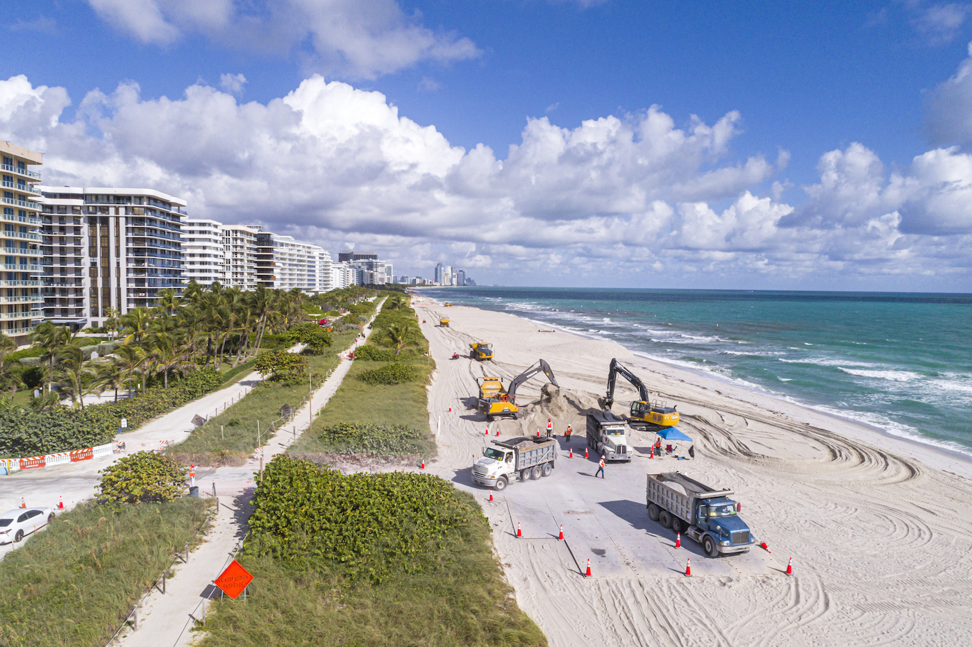 Bulldozers on a beach in Miami
