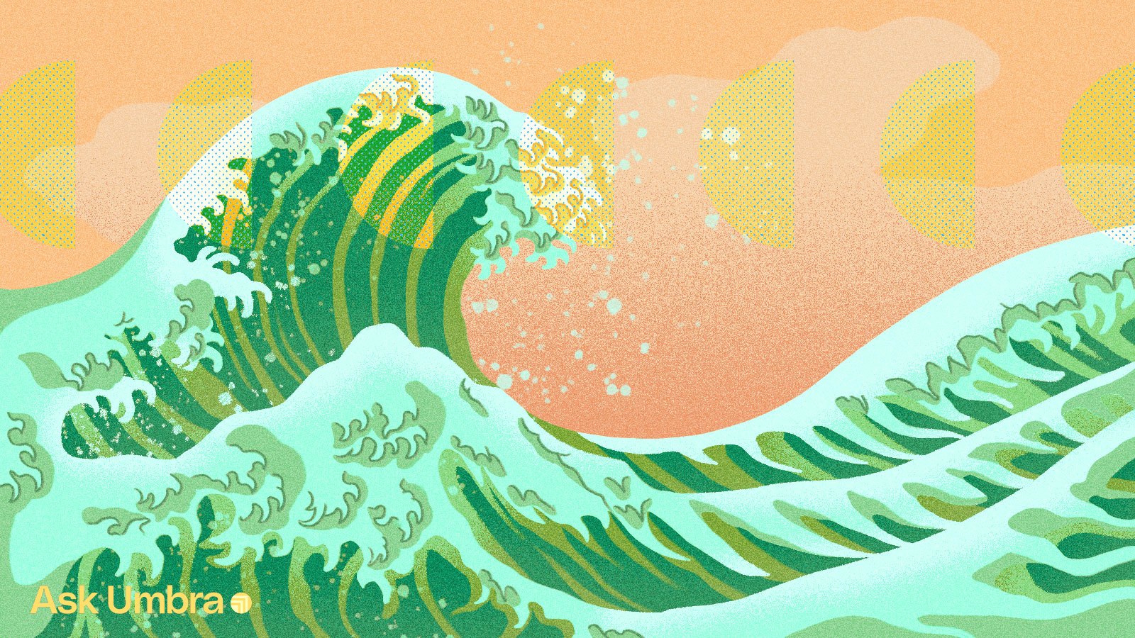 Illustration of a green wave in the style of Hokusai