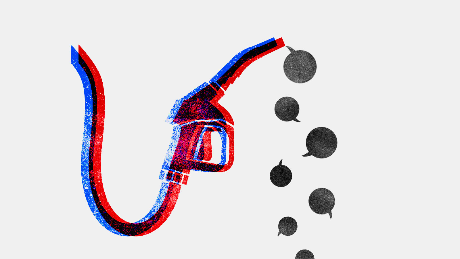Illustration of a gas pump dripping speech bubbles