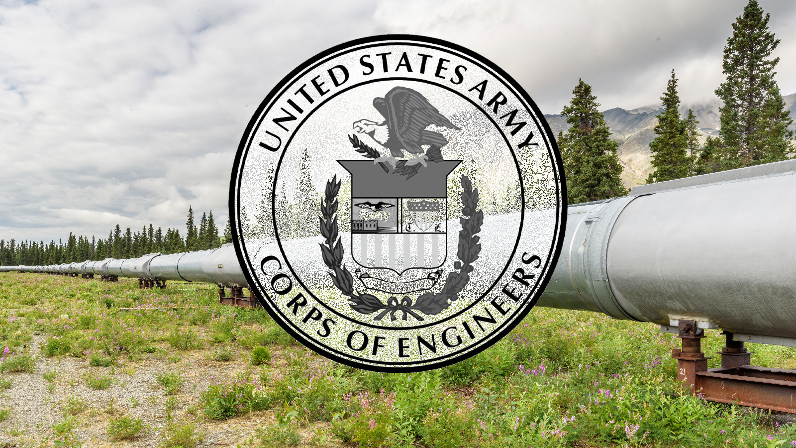 United States Army Corps of Engineers logo on top of a photo of a pipeline