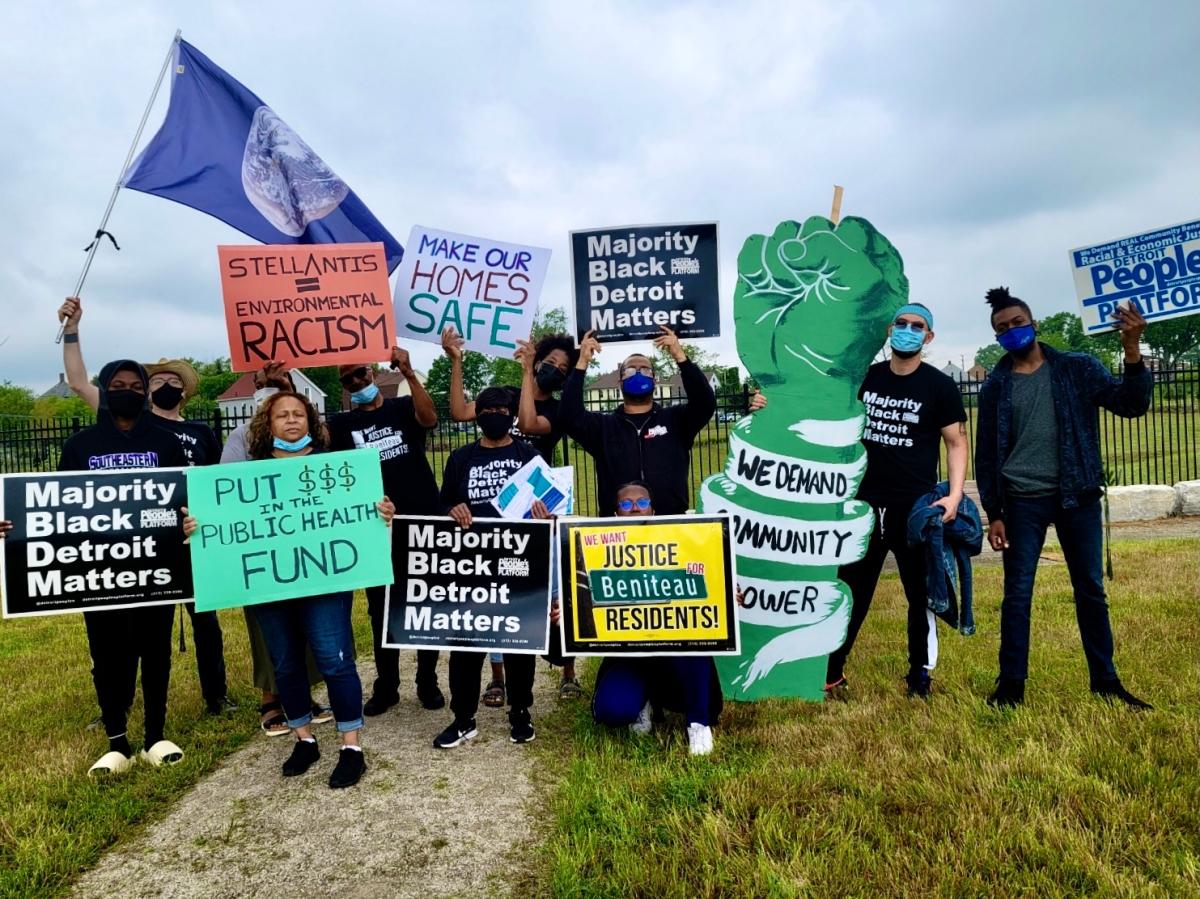 Residents protest the construction of a new auto-manufacturing facility in southeast Detroit.