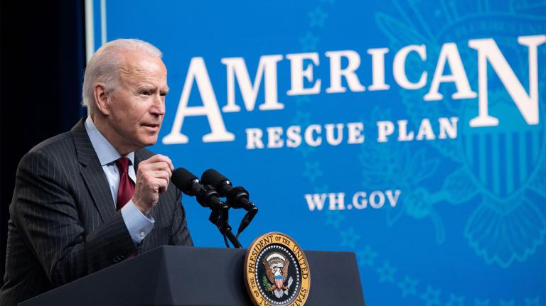 US President Joe Biden speaks about the American Rescue Plan